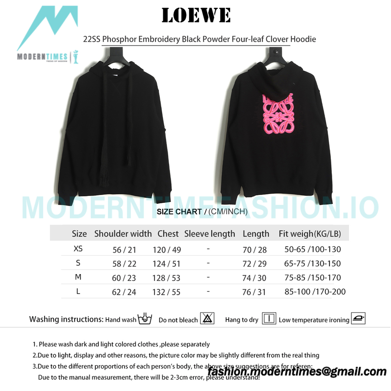 Loewe - 22SS Phosphor Embroidery Black Powder Four-leaf Clover Hoodie