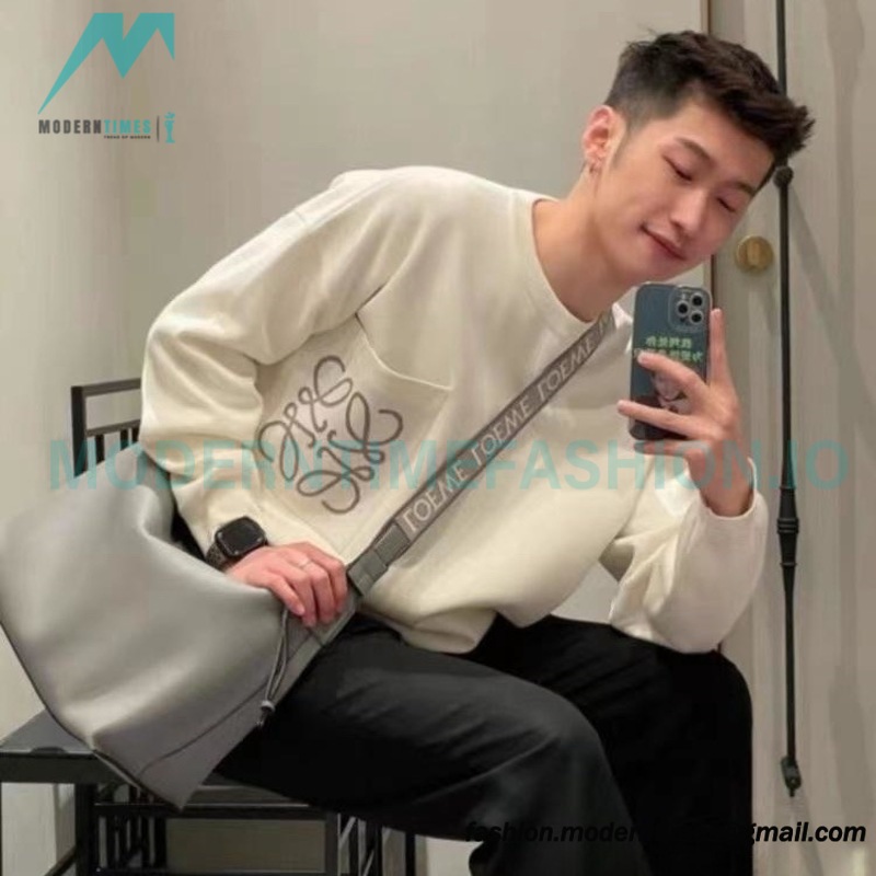 Loewe - 23Fw Pocket Embroidered Crew Neck Hoodie