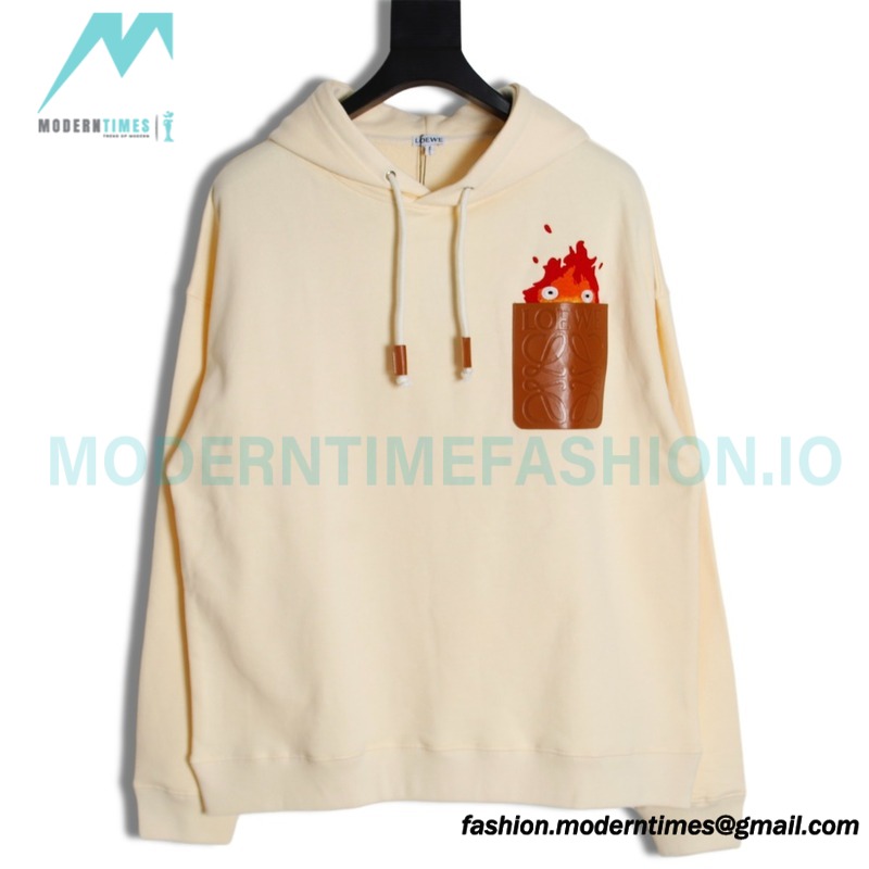 Loewe - 23FW Flame Embroidered Leather Pocket Hoodie