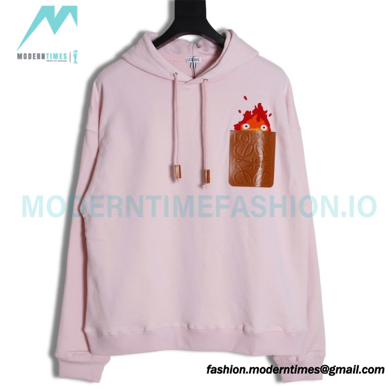 Loewe - 23FW Flame Embroidered Leather Pocket Hoodie