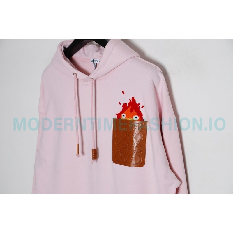 Loewe - 23FW Flame Embroidered Leather Pocket Hoodie