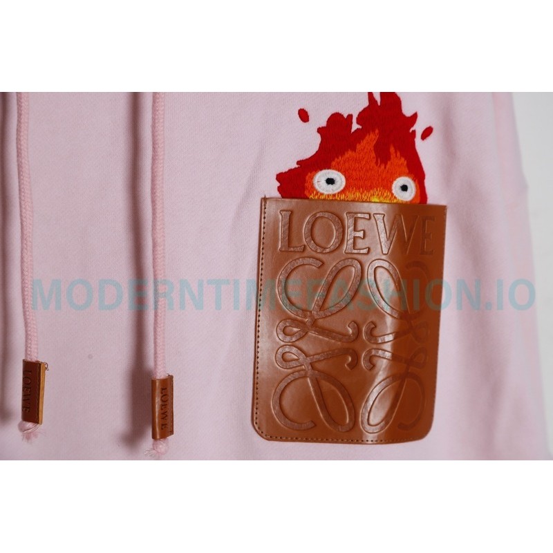 Loewe - 23FW Flame Embroidered Leather Pocket Hoodie
