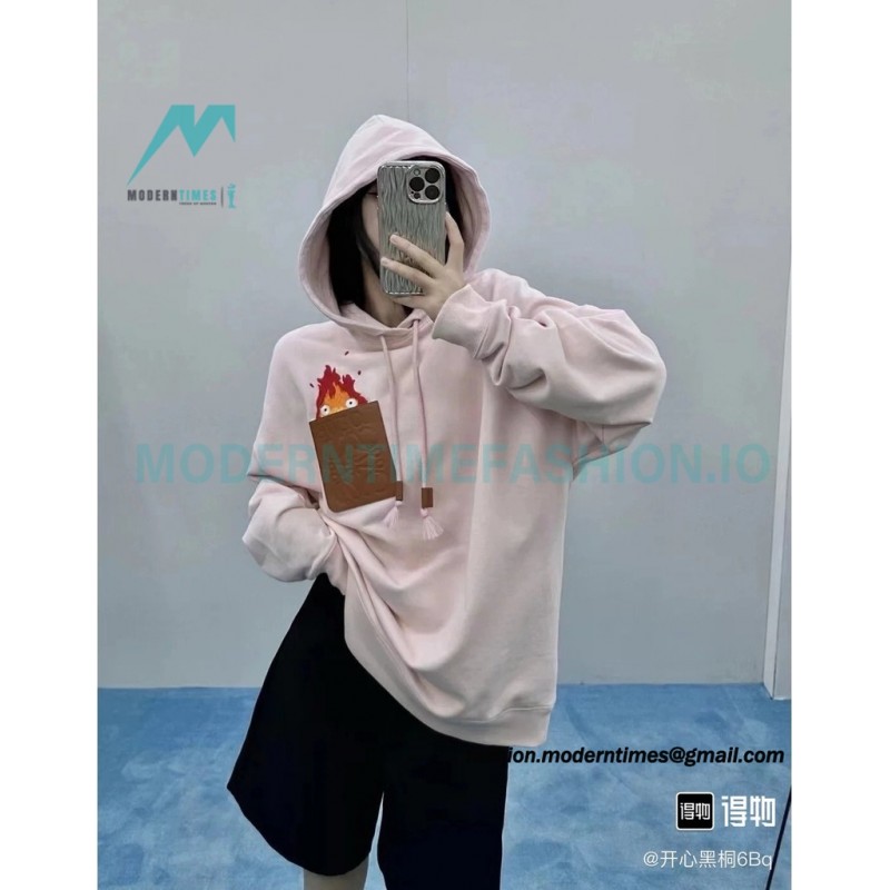 Loewe - 23FW Flame Embroidered Leather Pocket Hoodie
