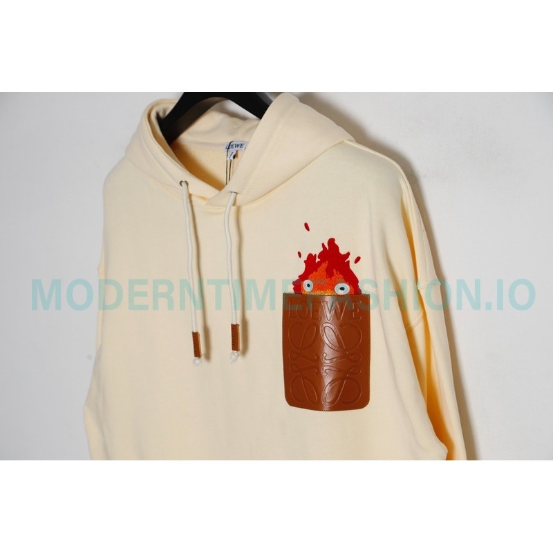 Loewe - 23FW Flame Embroidered Leather Pocket Hoodie