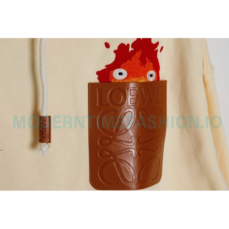 Loewe - 23FW Flame Embroidered Leather Pocket Hoodie