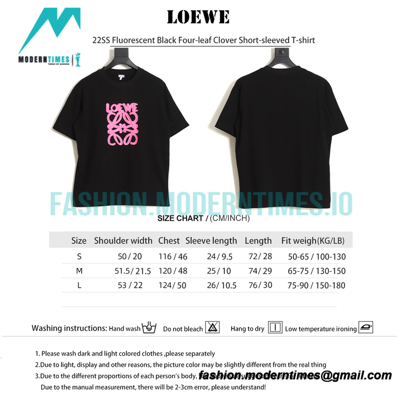 Loewe - 22SS Fluorescent Black Four-leaf Clover Short-sleeved T-shirt