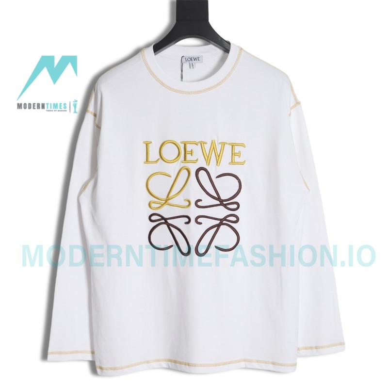 Loewe - 23FW Bright Thread Color Contrast Four-leaf Clover Embroidery Long Sleeve T-shirt