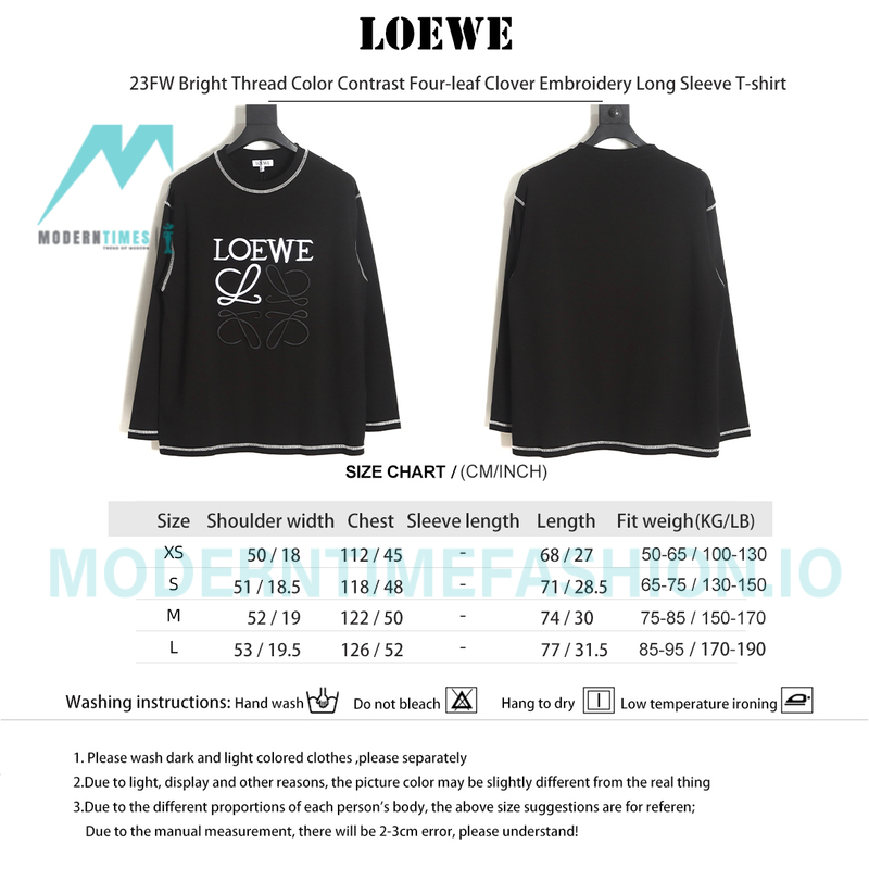 Loewe - 23FW Bright Thread Color Contrast Four-leaf Clover Embroidery Long Sleeve T-shirt