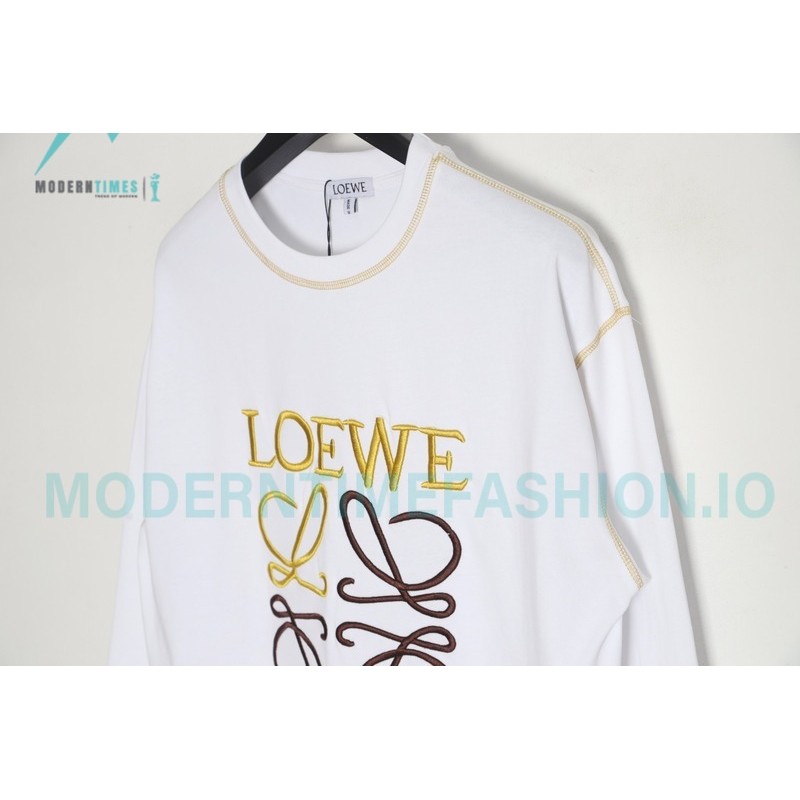 Loewe - 23FW Bright Thread Color Contrast Four-leaf Clover Embroidery Long Sleeve T-shirt