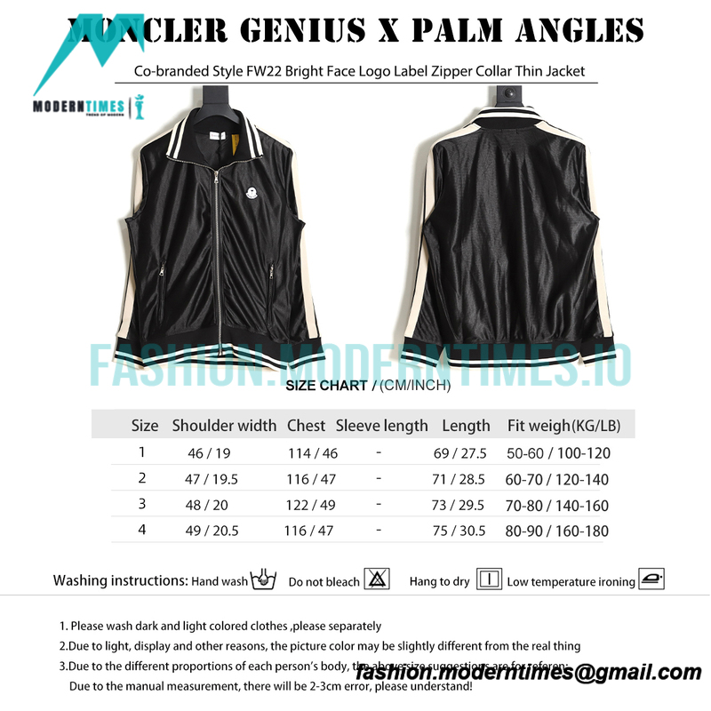 Moncler - Palm Angles Co-branded Style FW22 Bright Face Logo Label Zipper Collar Thin Jacket 