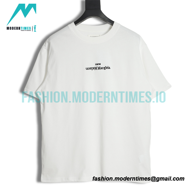 Maison Margiela - Black And White Reversed Letters Embroidered Short Sleeves