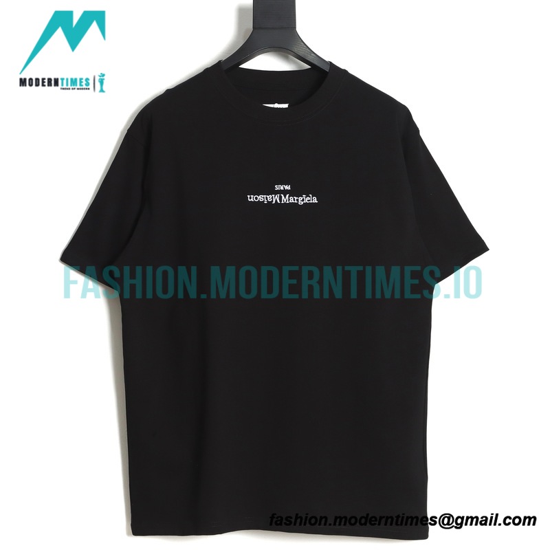 Maison Margiela - Black And White Reversed Letters Embroidered Short Sleeves