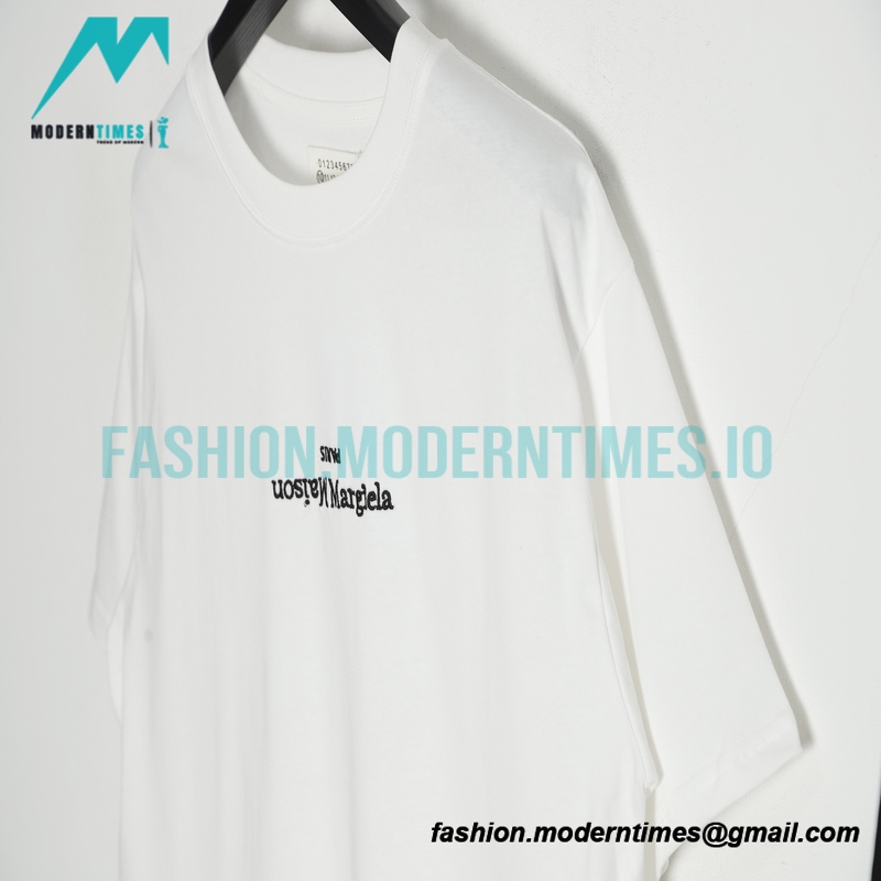 Maison Margiela - Black And White Reversed Letters Embroidered Short Sleeves