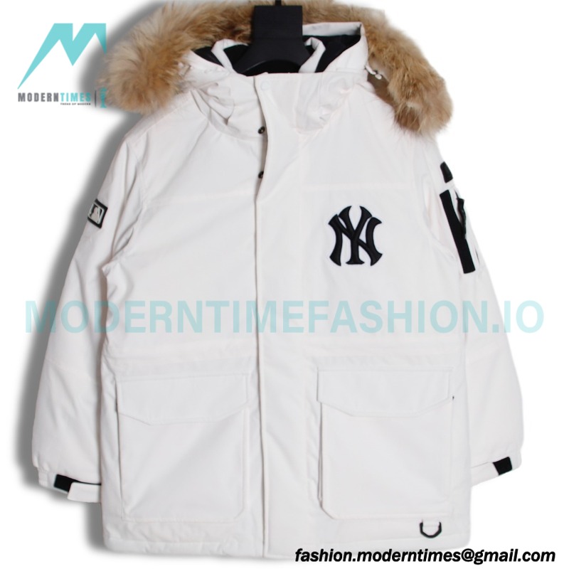 MLB - Chest Embroidered Logo Fur Collar Hooded Down Jacket