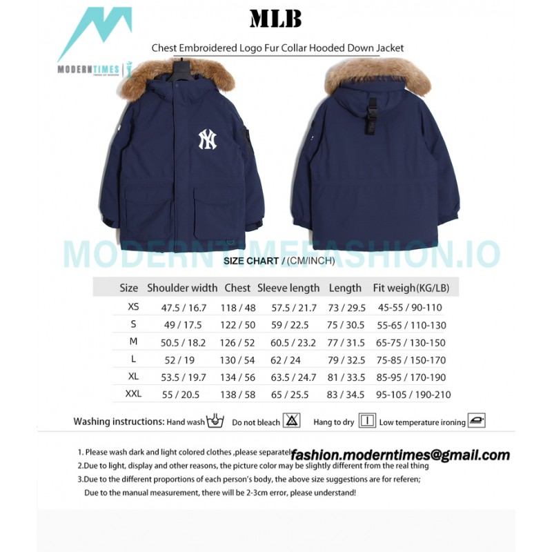 MLB - Chest Embroidered Logo Fur Collar Hooded Down Jacket
