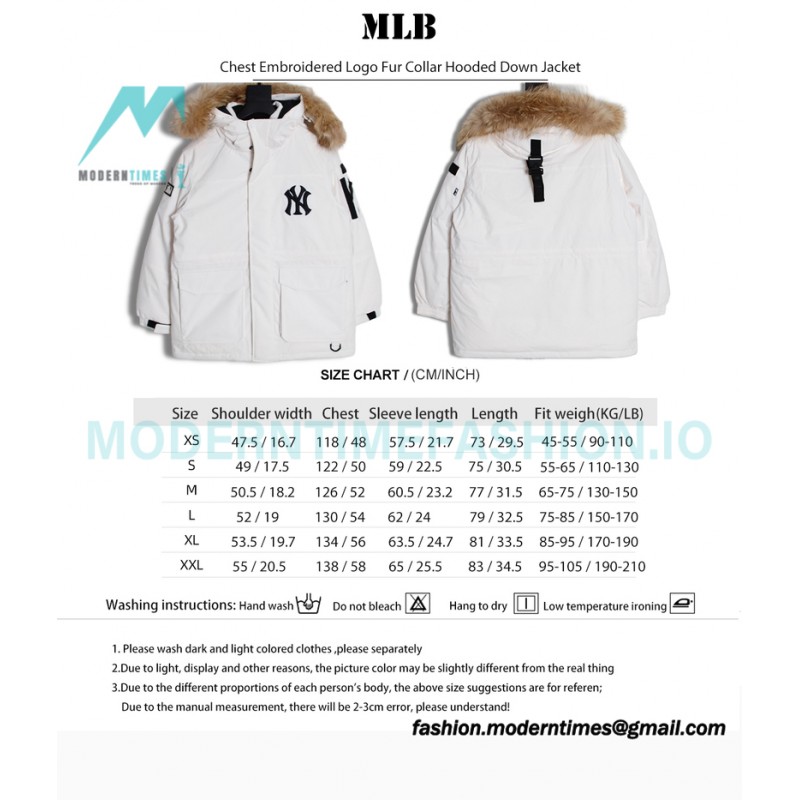 MLB - Chest Embroidered Logo Fur Collar Hooded Down Jacket