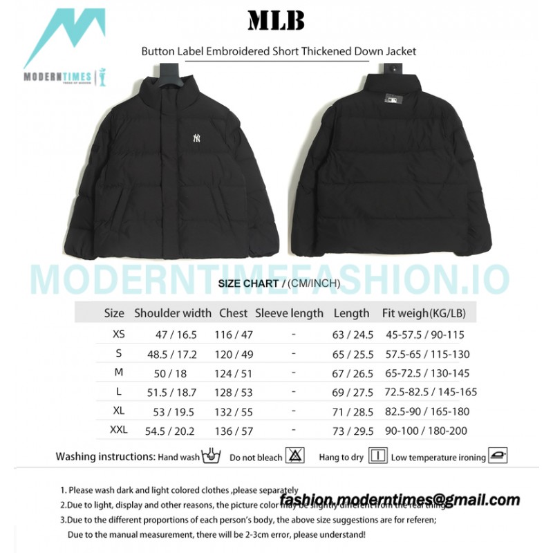 MLB - Button Label Embroidered Short Thickened Down Jacket