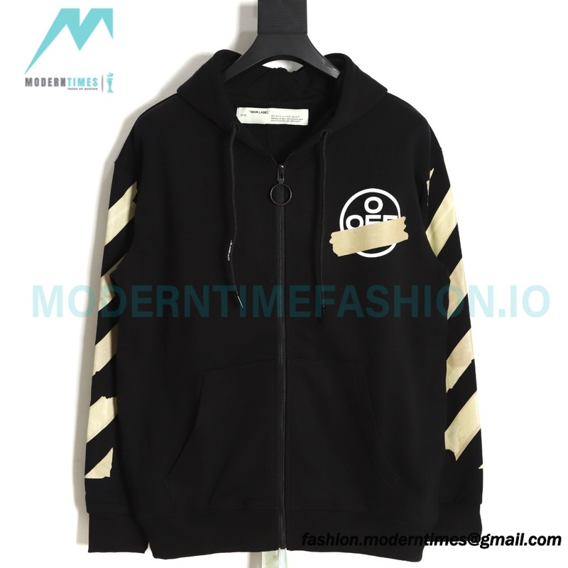 Off-White - Yellow Tape Zip-up Hoodie