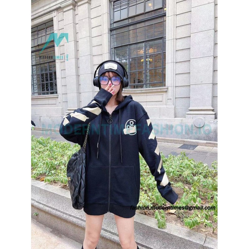 Off-White - Yellow Tape Zip-up Hoodie