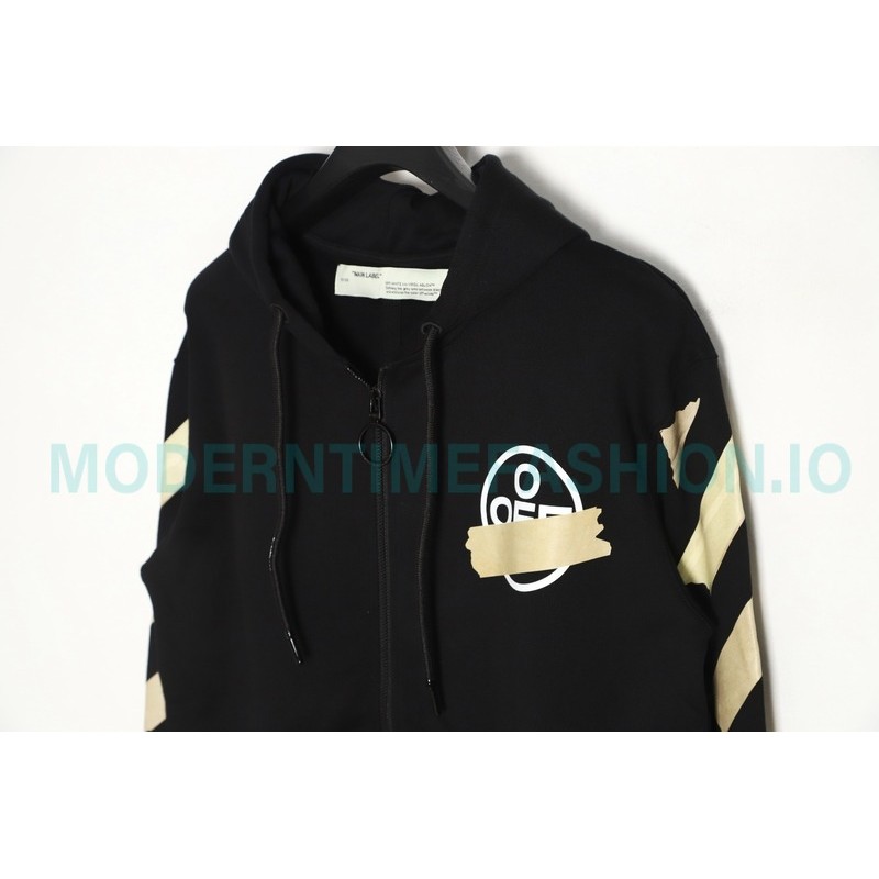 Off-White - Yellow Tape Zip-up Hoodie