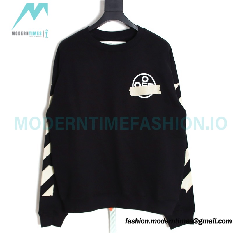 Off-White - Yellow Tape Crew neck Hoodie