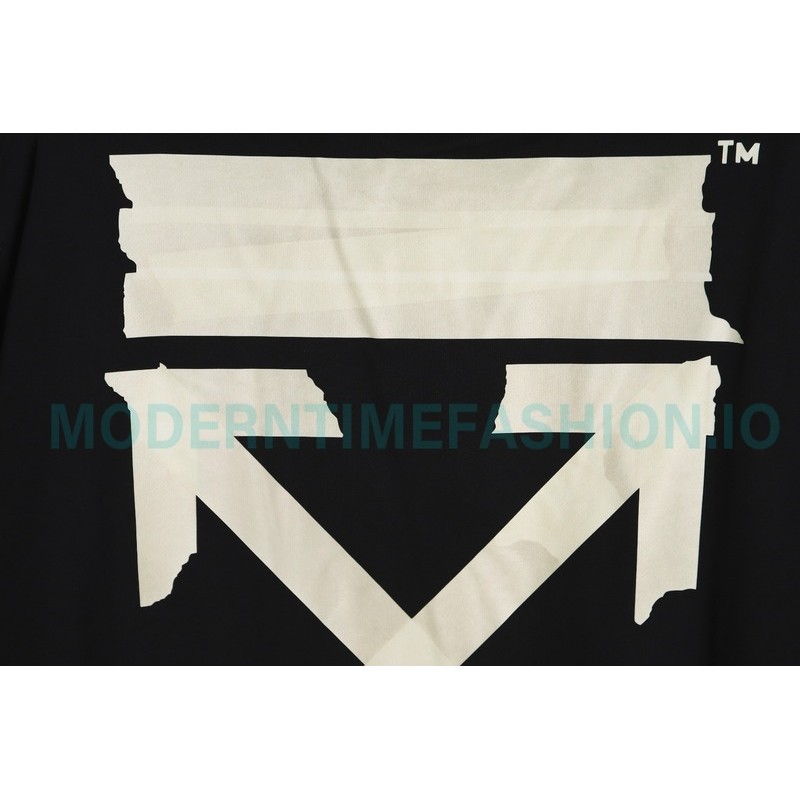 Off-White - Yellow Tape Crew neck Hoodie