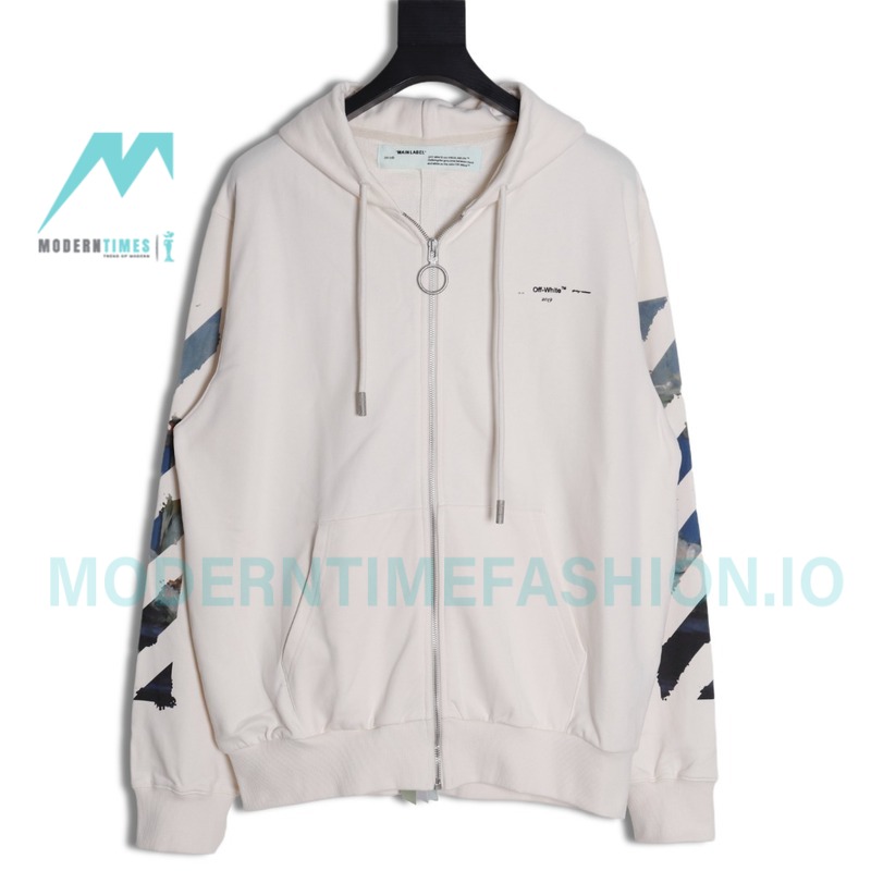 Off White - Monet Oil Painting Printed Zipper Hoodie