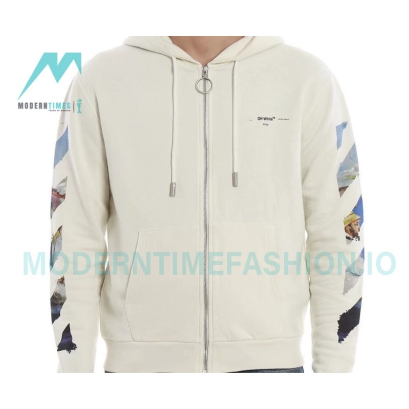 Off White - Monet Oil Painting Printed Zipper Hoodie