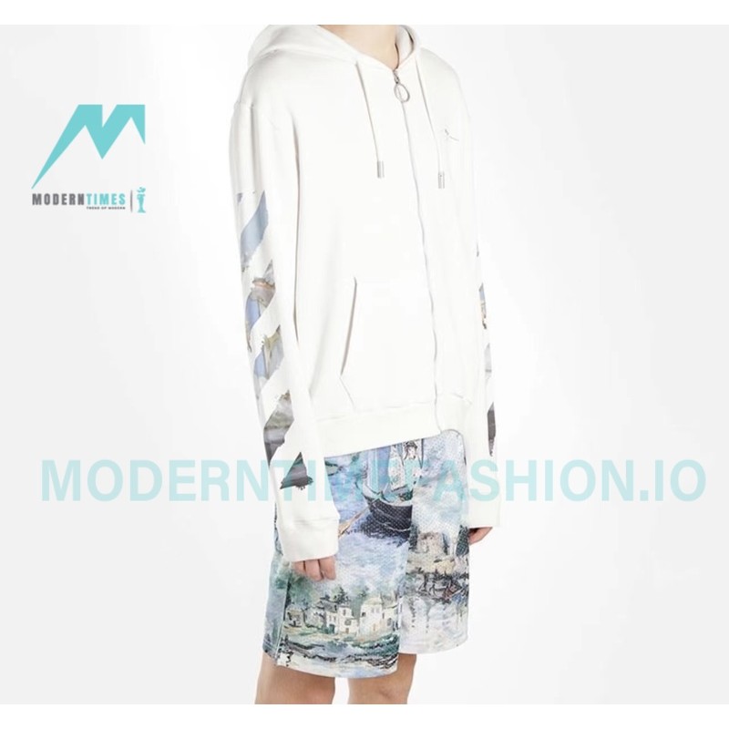 Off White - Monet Oil Painting Printed Zipper Hoodie
