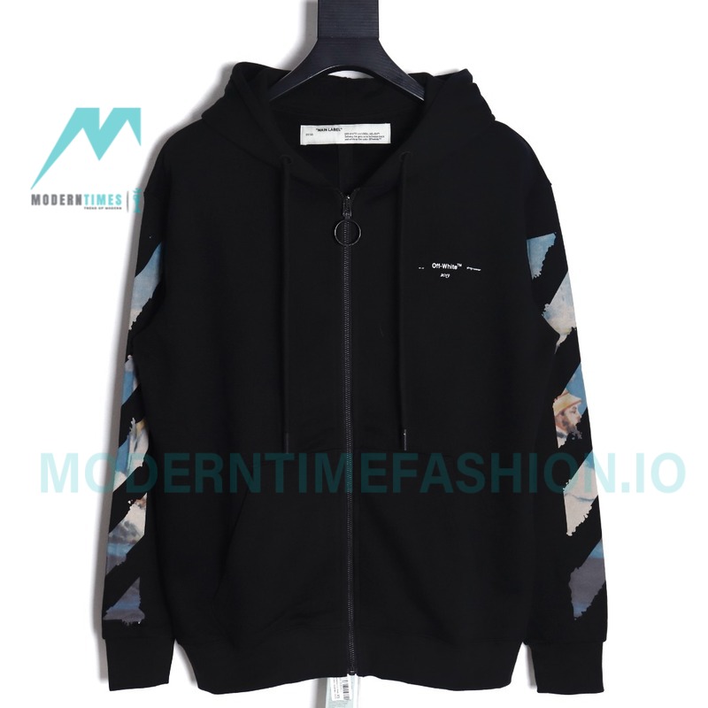 Off White - Monet Oil Painting Printed Zipper Hoodie
