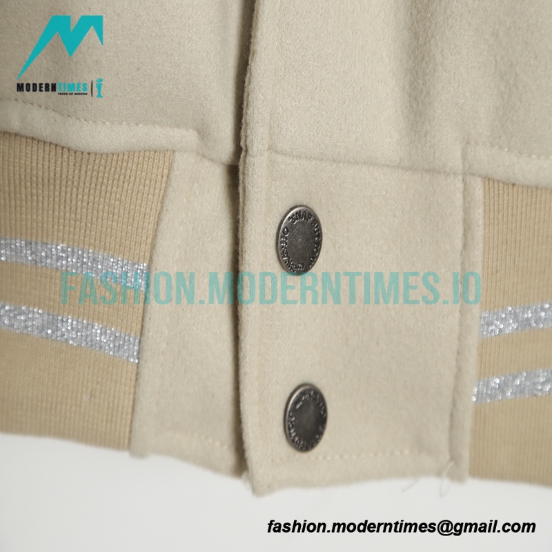 Off White - Milan Stitched Embroidery Heavy Hot Diamond Baseball Jacket