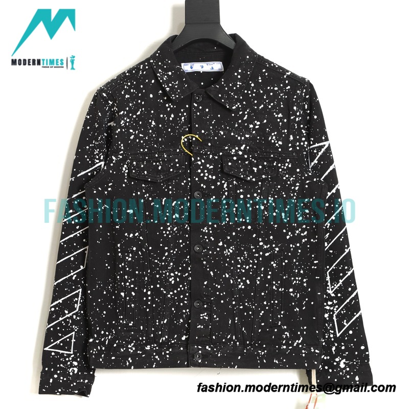 Off White - Black And White Denim Jacket With Splash Paint