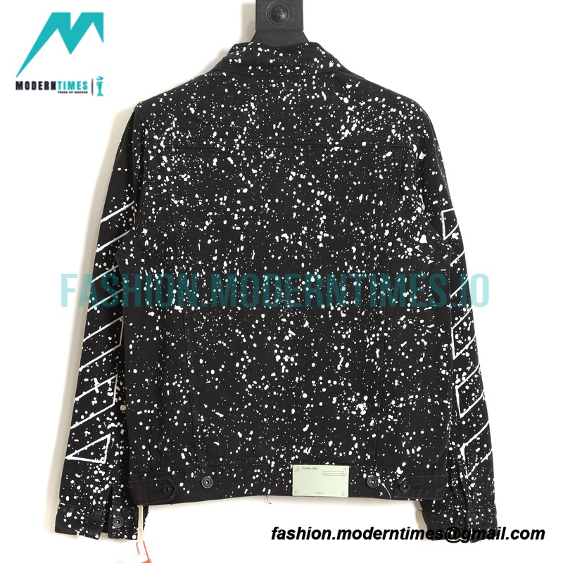 Off White - Black And White Denim Jacket With Splash Paint
