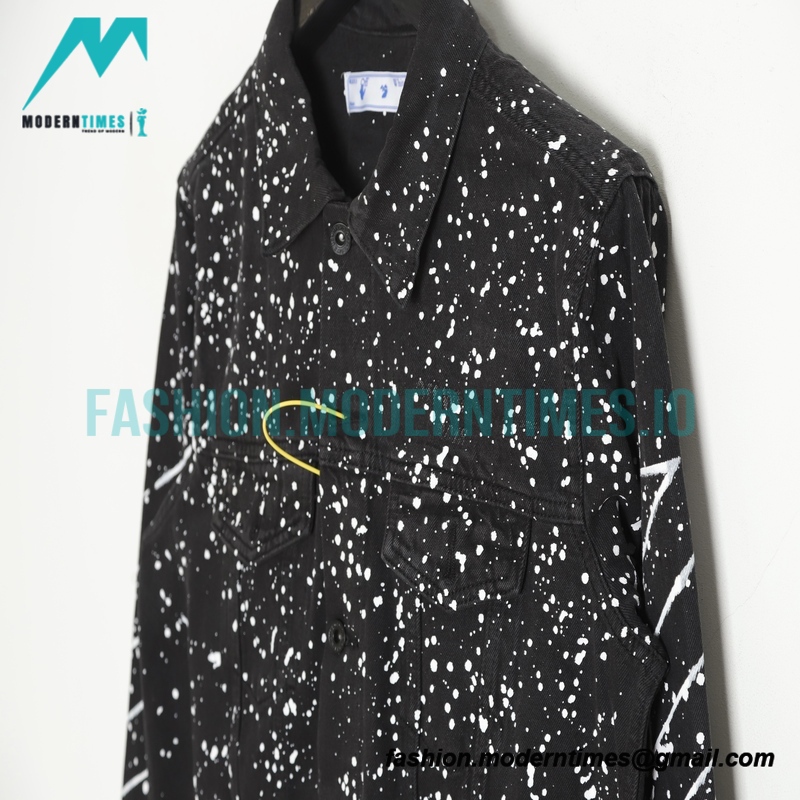 Off White - Black And White Denim Jacket With Splash Paint