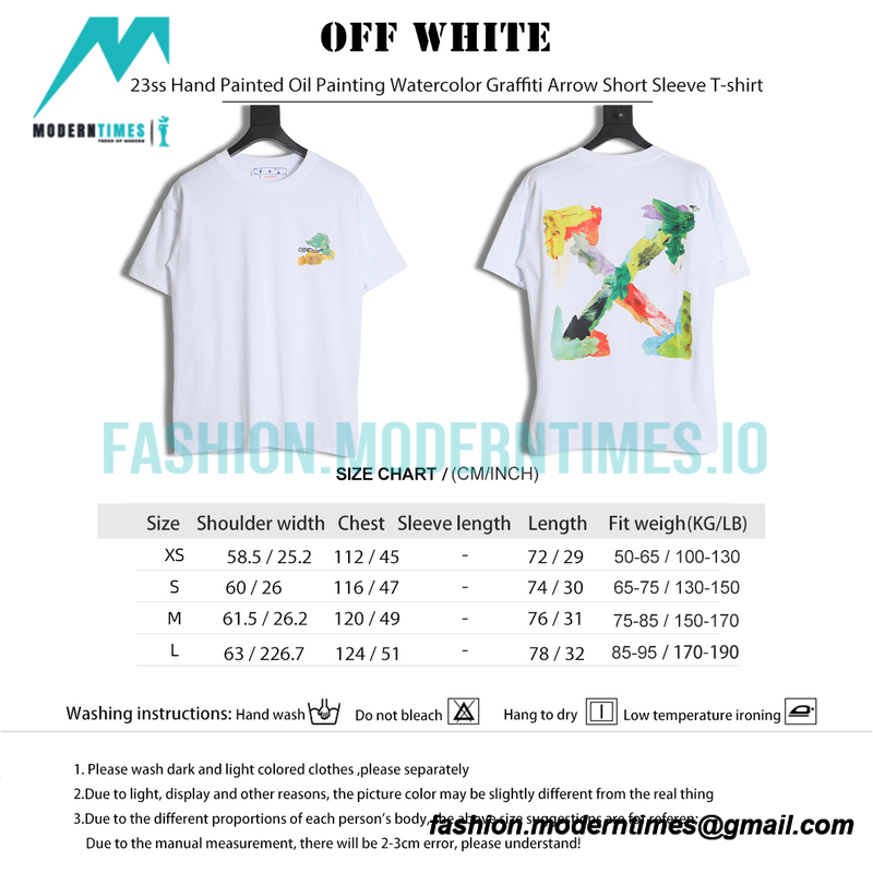 Off White - 23ss Hand Painted Oil Painting Watercolor Graffiti Arrow Short Sleeve T-shirt