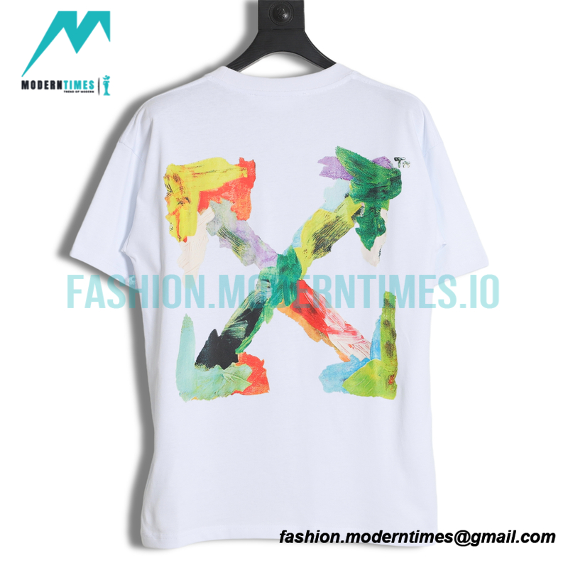 Off White - 23ss Hand Painted Oil Painting Watercolor Graffiti Arrow Short Sleeve T-shirt