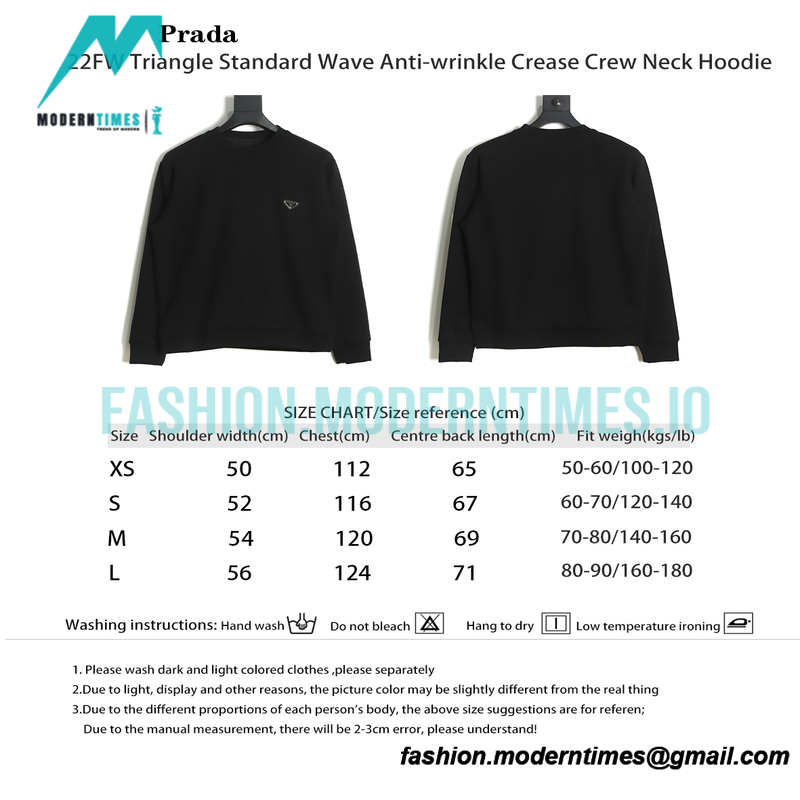 Prada - 22FW Triangle Standard Wave Anti-wrinkle Crease Crew Neck Hoodie