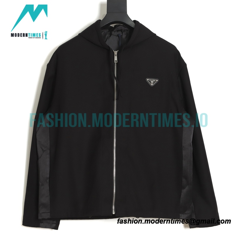 Prada - 23SS Triangle Pocket Wool Patchwork Hooded Jacket