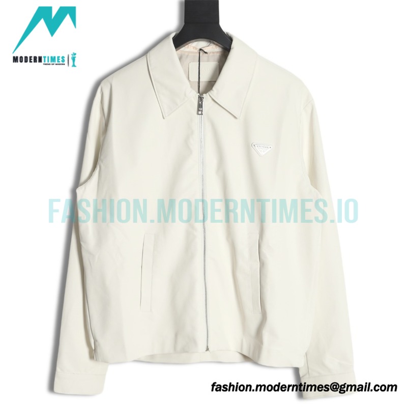 Prada - 23FW Cream White Lamb Skin Soft Sheepskin Lapel Jacket