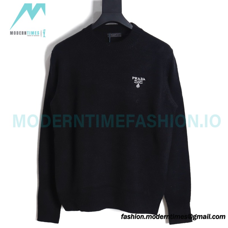 Prada - 23FW Machine Embroidered Letter Crewneck Sweater