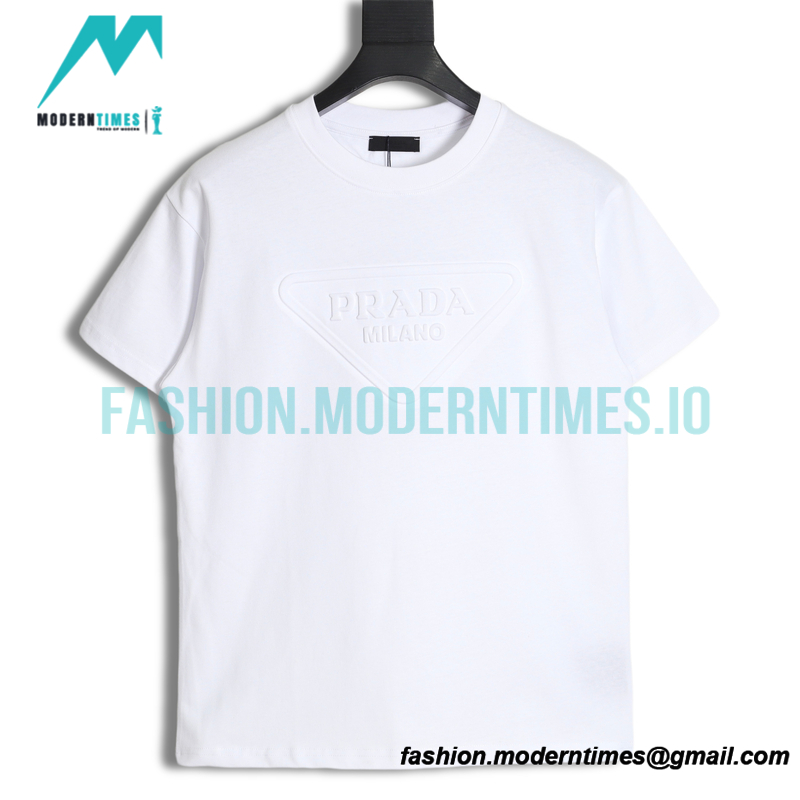 Prada - Classic Triangle Embossed Letter Logo Round Neck Short-sleeved T-shirt