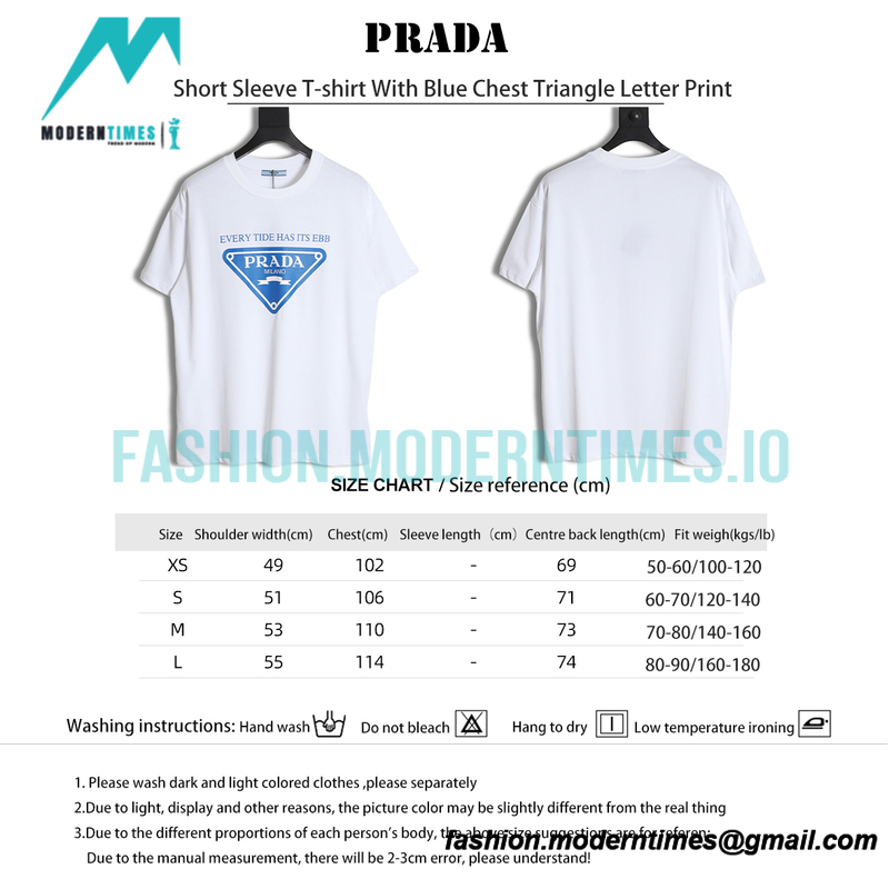 Prada - Short Sleeve T-shirt With Blue Chest Triangle Letter Print