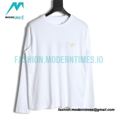 Prada - Long Sleeve T-shirt With Triangular Leather Label 
