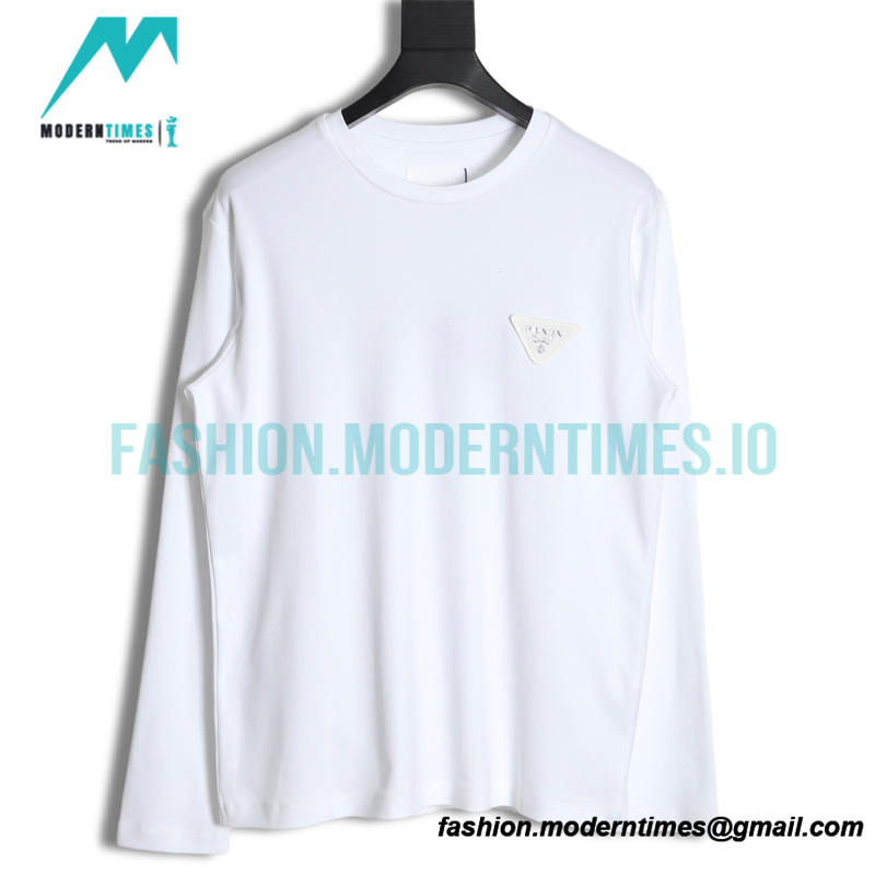 Prada - Long Sleeve T-shirt With Triangular Leather Label 