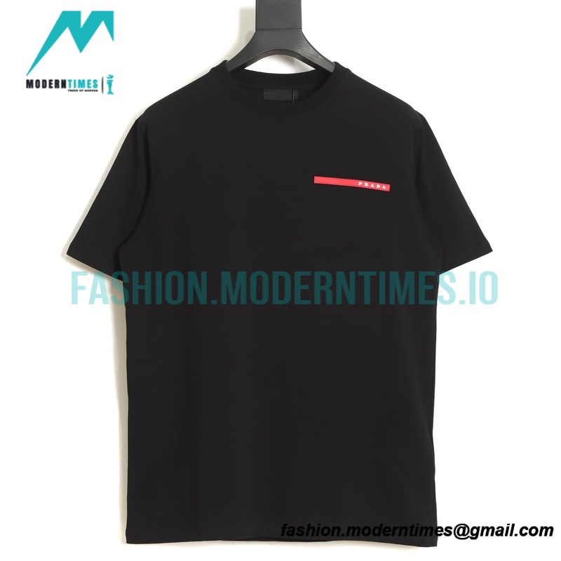 Prada - 23ss Silk Stitching Red Trim Short Sleeve