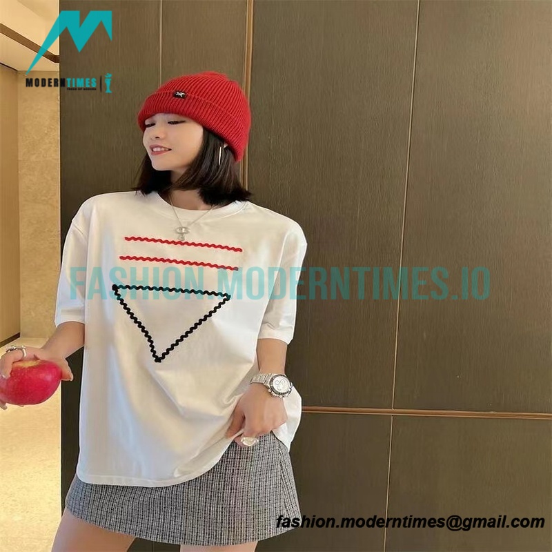 Prada - 23SS Webbed Inverted Triangle Label Short Sleeve T-shirt