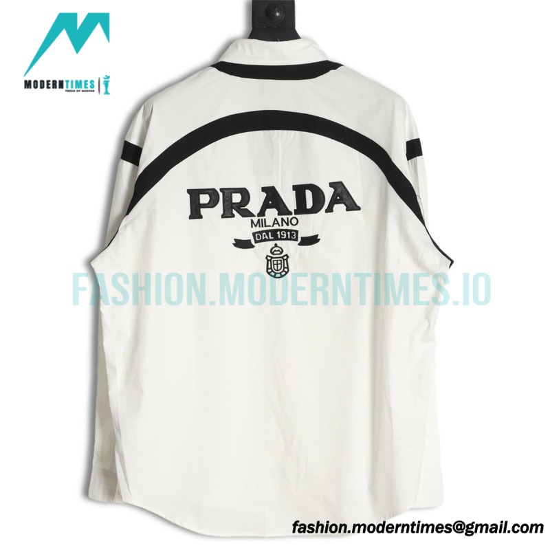 Prada -  Back 1913 Leather Embroidered Letter Long-sleeved Shirt