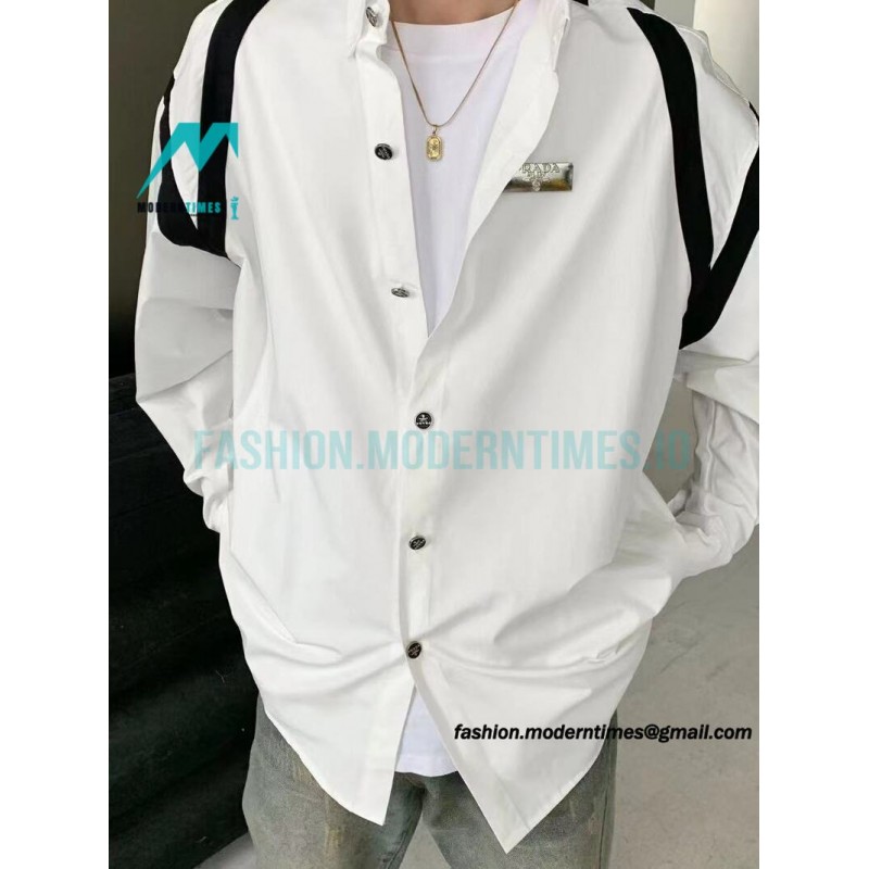 Prada -  Back 1913 Leather Embroidered Letter Long-sleeved Shirt