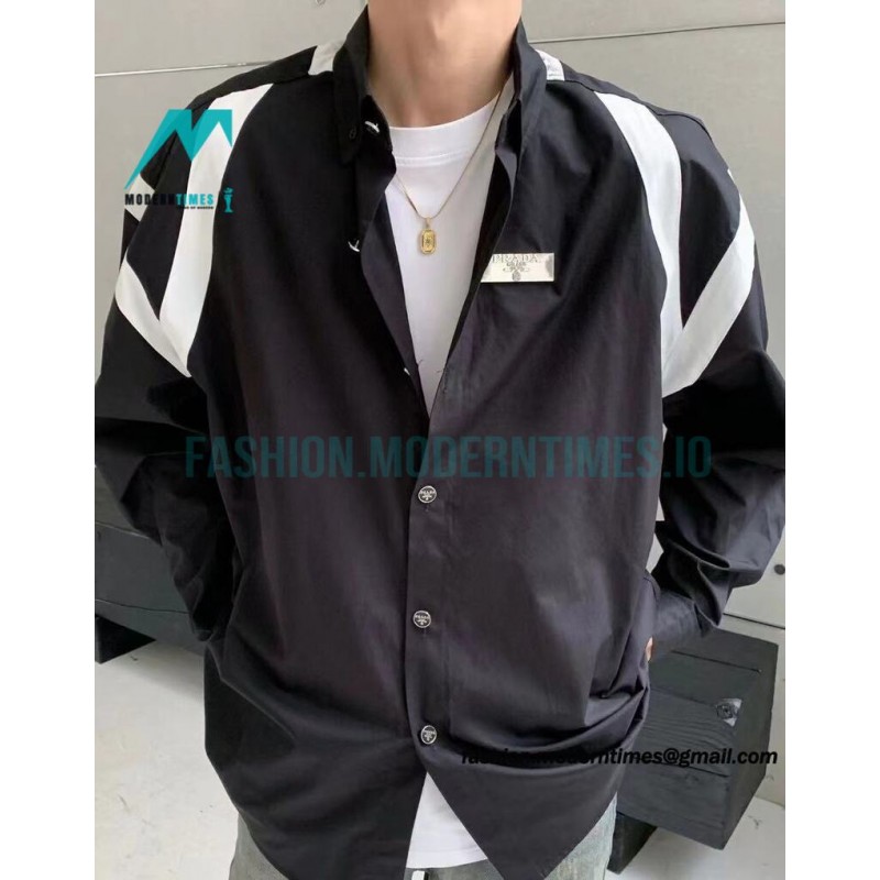 Prada -  Back 1913 Leather Embroidered Letter Long-sleeved Shirt