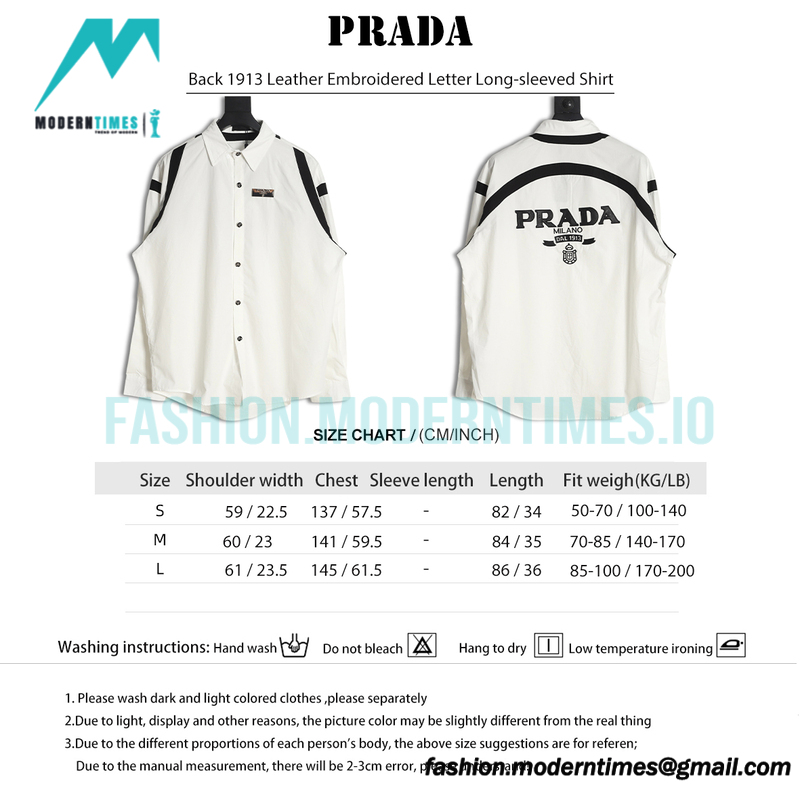 Prada -  Back 1913 Leather Embroidered Letter Long-sleeved Shirt